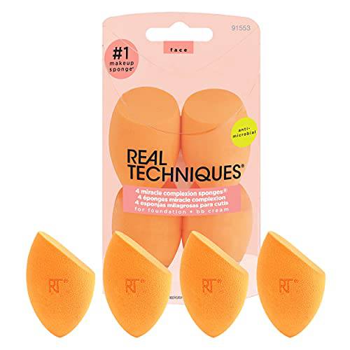 Real Techniques Miracle Complexion Sponge, Beauty Sponge For Makeup Blending & Foundation Application, Full Coverage, Streak-Free Professional Makeup Tool, Cruelty Free, Vegan, Latex Free, 8 Count