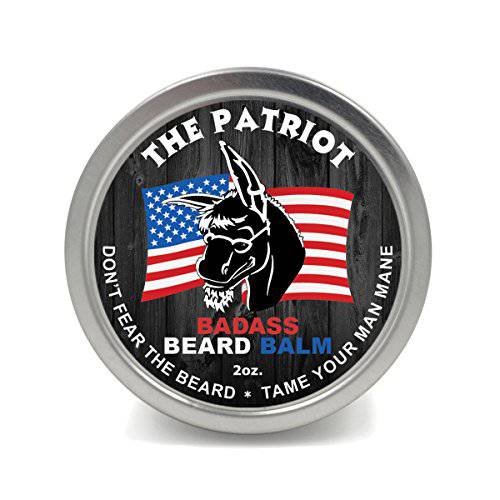 Badass Beard Care Beard Balm - The Patriot Scent, 2 Ounce - All Natural Ingredients, Keeps Beard and Mustache Full, Soft and Healthy, Reduce Itchy and Flaky Skin, Promote Healthy Growth