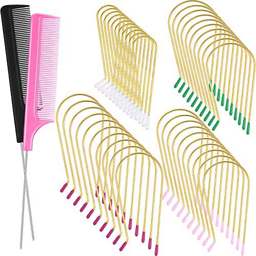 40 Pieces Assorted Hot Roller Clips Replacements Hot Curler Clips Hot Roller Securing Pins Fits Most Sized Rollers Curlers with 2 Pieces Stainless Steel Rat Tail Comb for Hair Curl