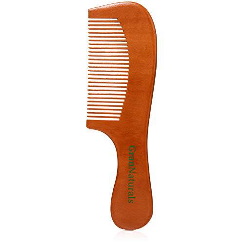GranNaturals Wooden Comb with Handle - Fine Wood Toothed Styling & Grooming Tools for Men & Women - Detangler for Beards, Mustache - Anti-Static Styler for Long, Straight, Wavy, Curly, Coarse Hair