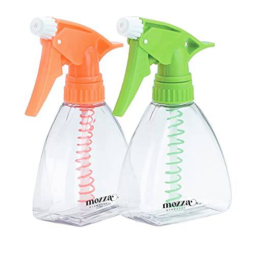 2 Pack Mozza Refillable Sprayer Transparent/Neon, 8 oz Perfect Mist for Taming Hair, Hair styling, Watering Plants, Showering Pets…