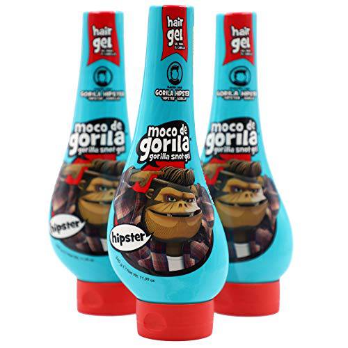 Moco de Gorila Hipster, Hair Styling Gel, Reactivate with water, Long-lasting Hold, 3-Pack,11.99 Oz, 3 Squeezable Bottles