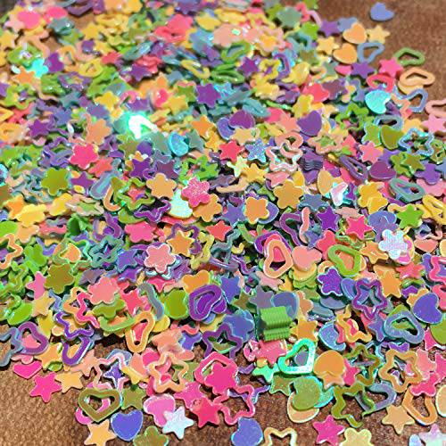 Rainbow Manicure Glitter Confetti (3.5oz, Equal 64,000 Pieces) Hearts, Flowers, and Stars Shapes for Birthdays, Nail Art, Resin, Slime, Party Decorations, DIY Crafts by JPACO