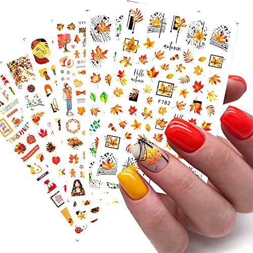 Fall Nail Art Stickers, Maple Leaf Nail Stickers Thanksgiving Nail Decals Autumn Nail Art Supplies Nail Foil 3D Self Adhesive Maple Leaf Stickers for Acrylic Nail Thanksgiving Day Decorations 6Sheets