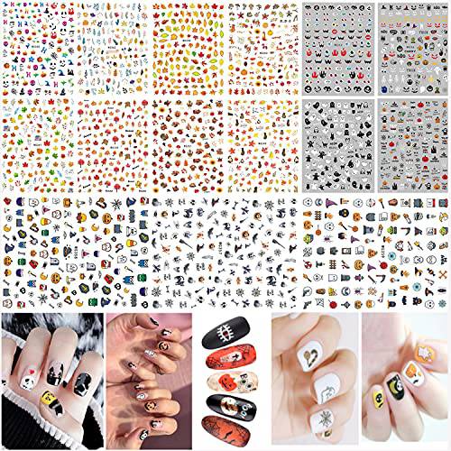 3D Thanksgiving Nail Art Stickers 15 Sheets Autumn Fall Nail Art Accessories Decals Self-Adhesive Maple Leaf Pumpkin Turkey Designs Sticker for Women Nail Arts DIY Nail Decorations Halloween Party