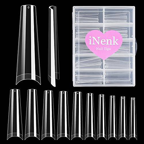 XXL Nail Tips No C Curve,100PCS/Box Soft Gel Clear Half Cover Coffin Tapered Straight Tips with Case for Acrylic Nails Salon&Home DIY,10 Sizes