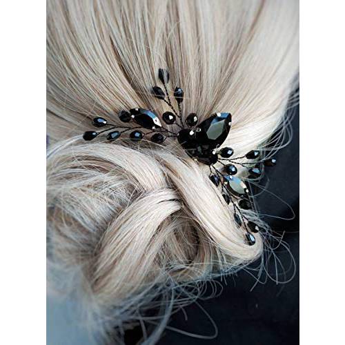 BERYUAN Women Rhinestone Onyx Black TearSmall Hair Comb Bridal Wedding Hair Accessory Crystal Gift for Her Party Headpiece