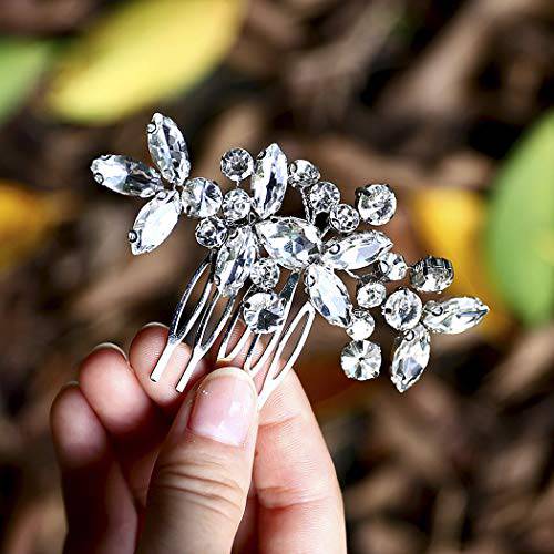 Unicra Bride Wedding Hair Combs Silver Delicate Opal Crystal Bridal Headpieces Rhinestone Hair Accessories for Women and Girls (A-Silver)