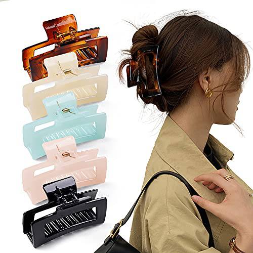 Cptots 5 PCS Hair Claw Clips 3.43 Inche Rectangle Tortoise Transparent Jaw Clips Banana Clips for Women and Girls Hair Clips for Thick And Thin Hair Fashion Hair Styling Accessories 5 Colors
