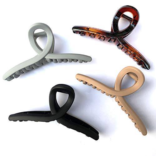 Nalodu Hair Claw Clips Large 4.3 Inch No Slip Big Matte Jaw Butterfly Clip Clamp 4 Colors for Thin Fine Thick Hair Women and Girls, 4 Pack