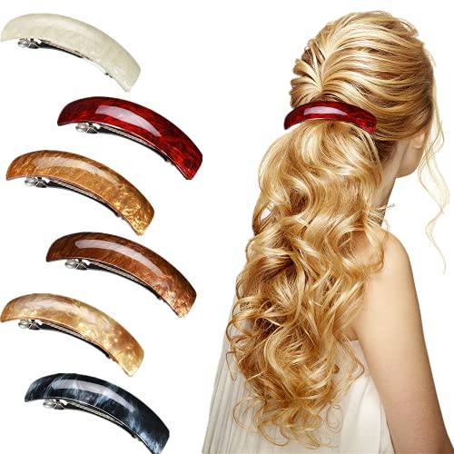6 Pieces Large Hair Barrettes for Women, Retro Acrylic Large French Automatic Hair Clips for Women Girls and Hair Clasps for thick Hair, 6 Colors Hair Clips