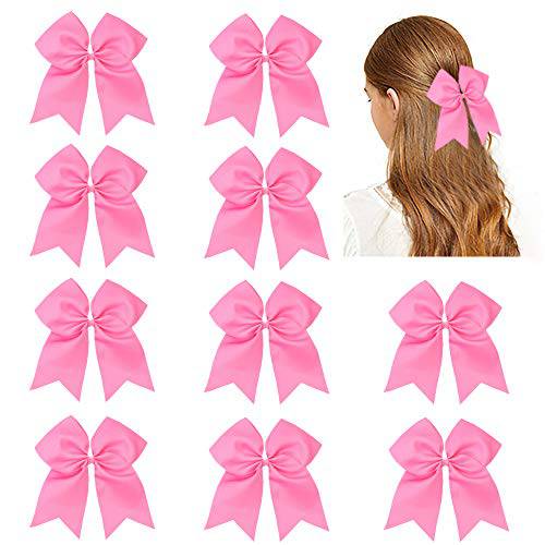 CN Girls Cheerleader Bow with Ponytail Holder for Cheerleading (Pink)