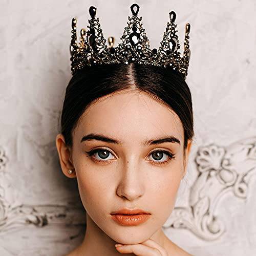 AW BRIDAL Baroque Crowns for Women Queen Crown Gothic Tiara Crystal Crown for Women Princess Tiara for Girls Vintage Tiara for Wedding Crown for Brides (Black)