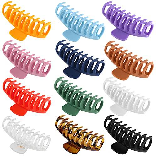 12 Pcs Large Hair Claw Clips - 4.3 Inch Nonslip Big hair clamps ,Perfect Jaw Matte hair clamps for Women and Thinner hair styling