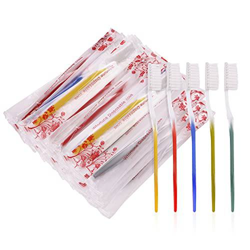 fafortune Disposable Toothbrushes,Toothbrushes Individually Wrapped,Toothbrushes in Bulk Individually Wrapped for Hotel,Air Bnb,Shelter/Homeless/Nursing Home/Charity/Church 5 Colors (20 PCS)