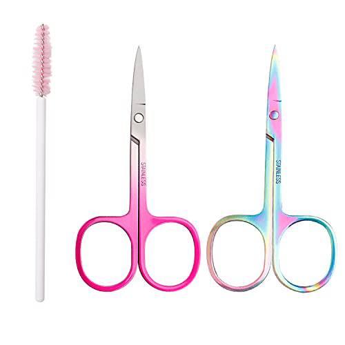 3 Pcs Eyebrow Scissors Small Beauty Scissors and Spoolie Brush, Mini Manicure Cuticle Scissors, Stainless Steel Grooming Scissors for Eyebrow Eyelash Face Hair Nail