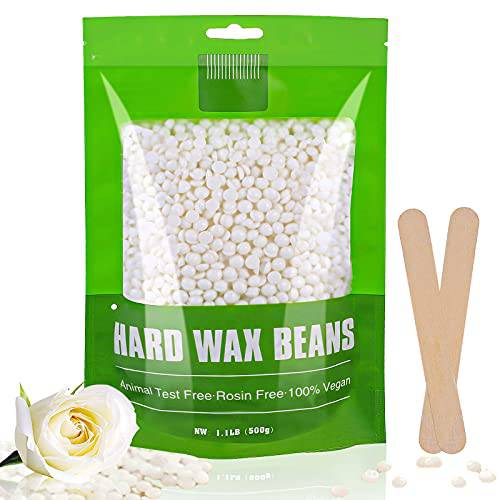Low Temperature Hard Wax Bead for Hair Removal 1.1 LB Refill Bag with 10 Applicators, Wax Beans for at Home Waxing, Face, Brazilian, Armpit, and Leg