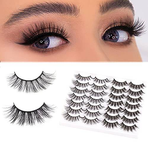 Kisslily 14 Pairs False Eyelashes 3D Faux Mink Lashes Wholesale Natural Look Wispy Fake Eyelashes 18MM Fluffy Volume Long Thick Faux Mink Lashes Pack 2 Styles Mixed (14 Pairs 2 Styles(3DX24+3DX05))