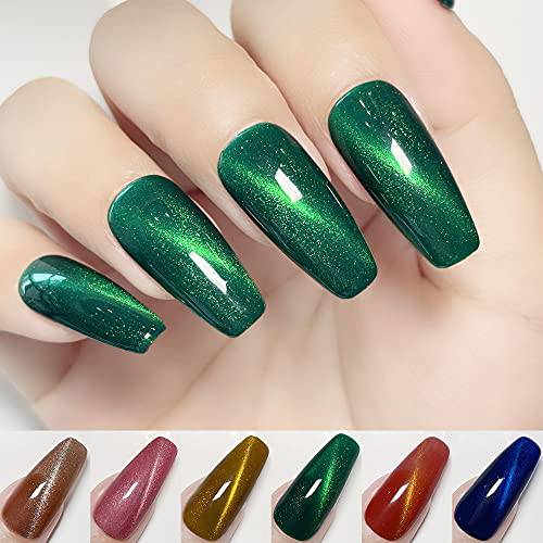 YTD Likomey 3D Cat Eye Gel Nail Polish Kit,Magetic 6 Fall Colors with Base and Top Coat Magnets Gift Set,Pink Champagne Gold Green Red Blue UV Autumn Winter Nail Gel,8 Pcs 7.5ml