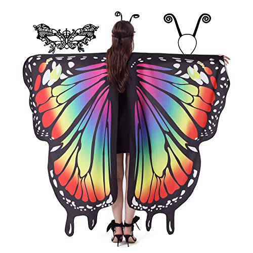 Butterfly Wings,’2021 latest’ Butterfly Costumes+Butterfly lace mask+Insect Antenna Headband,Halloween Costumes for women