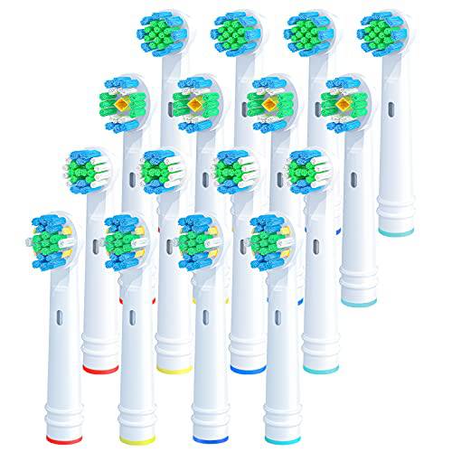 Replacement Brush Heads for Oral B, 16 Pcs Toothbrush Replacement Heads Compatible with Oral B Pro1000 Pro3000 Pro5000 Pro7000, Includes 4 Floss, 4 Cross, 4 Precision & 4 Whitening Brush Heads
