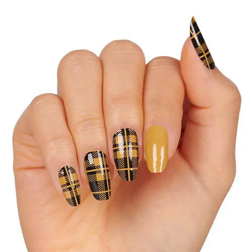 Breaking Plaid - Color Street Nail Strips, Plaid Pattern in Mustard Yellow & Black (FDC291)