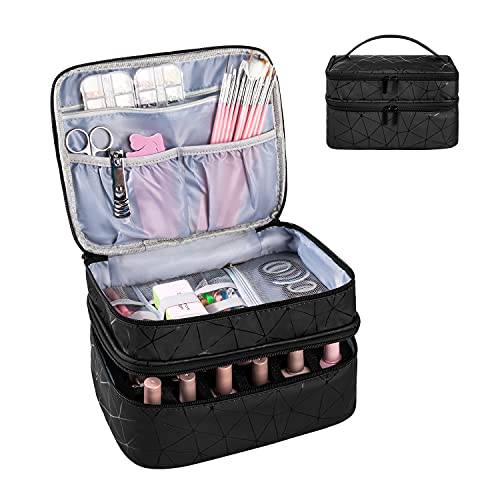 AGX Bravo Travel Nail Polish Organizer Double Layer Carrying Case for Fingernail Polish (15ml - 0.5 fl.oz) with Dividers Portable Storage Case for Gel Nail Polish Accessories holder