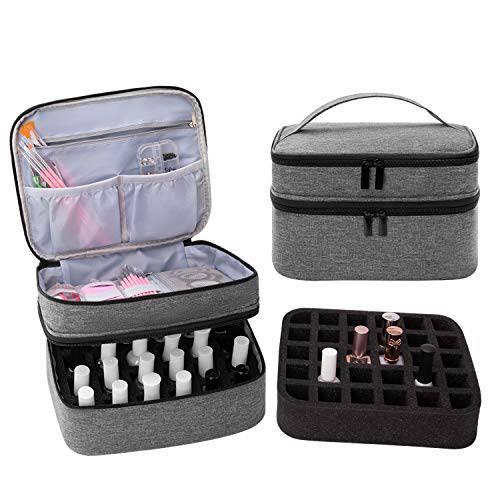 OSPUORT Portable Nail Polish Carrying Case, Holds 30 Bottles, Double Layer Design Nail Polish Holder, Professional Travel Organizer Bag for Nail Varnish and Manicure Set (gray)