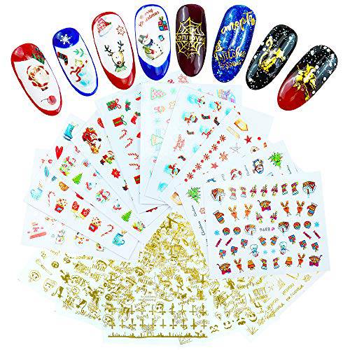 Chrismas Nail Art Stickers Decals, Halloween Nail Art Design, Nail Art Accessories for Women, Nail Polish Stickers Art Design for Nails Decoration Christmas Party Supply