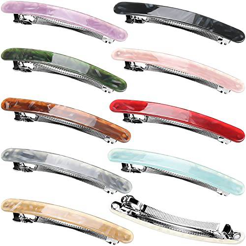 10 Pieces Hair Barrettes for Women Tortoise Shell French Automatic Hair Clips for Fine Thick Medium Hair Acrylic Hairgrip Clasp Clamp for Girl, Rectangle Ponytail Holders 4 Inch (Marble Pattern)
