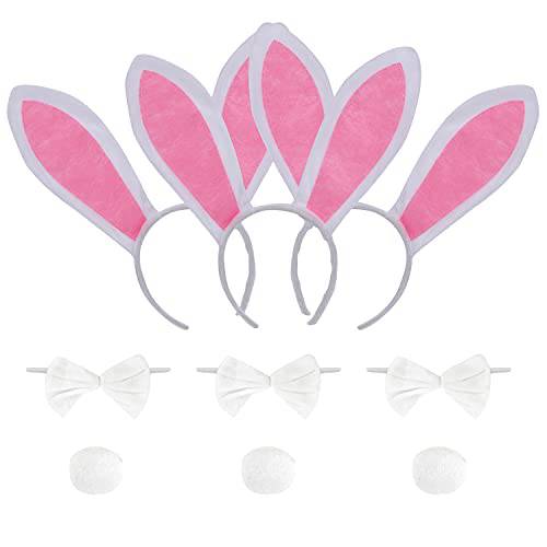 U-Zomir 3 Pack Plush Bunny Ears Cosplay Set, Ears Headband Bow Ties Tail Halloween Costume Easter Day Party Accessories