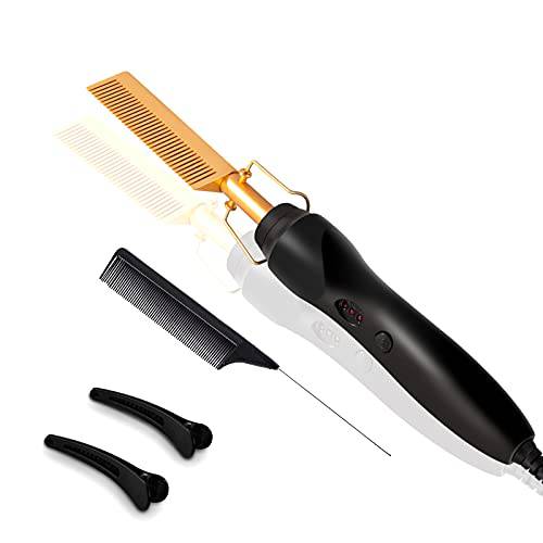 Hot Comb Electric Hair Straightening - Professional Pressing Combs Ceramic Flat Iron Electrical Press Comb Straightener for Black Natural Hair Wigs | High Heat | Fast Heating