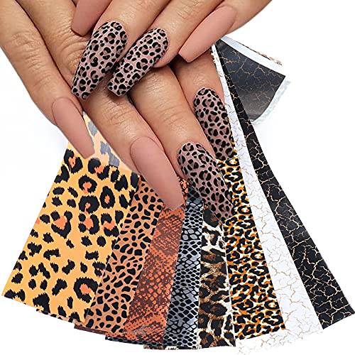 Leopard Nail Foils Nail Art Transfer Stickers Nail Art Supplies Holographic Leopard Print Starry Sky Animal Design Foil Transfers Designer Nail Decals for Acrylic Nails Decorations 10pcs