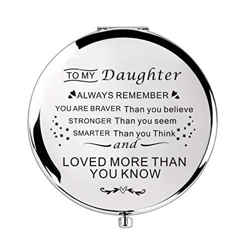 Sister Gifts Birthday Gift Ideas Compact Mirror with Treasured Message for Mother’s Day Birthday Christmas Graduation (Silver to My Daughter)