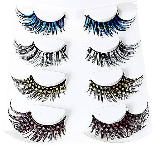 Fake Color Magnetic Eyelashes Set (4 pairs) - 3D Looking Reusable Eye Lashes Extension for Halloween and Cosplays, Costume Parties - Cruelty-Free False Eyelashes