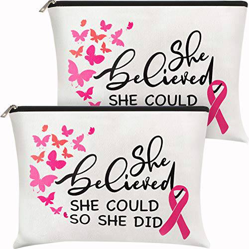 2 Pieces Breast Cancer Awareness Cosmetic Bag for Women, Pink Ribbon Roomy Makeup Bags Organizers Portable Travel Cosmetic Pouch Cases Presents for Women Girls (Elegant Design)