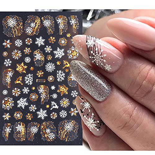 Doneace Christmas Nail Art Stickers Snowflake Christmas Nails Self-Adhesive Nail Stickers Nail Art Supplies Reindeer Snowflakes 3D Laser Gold Design Stickers for Women Acrylic Nails Decorations