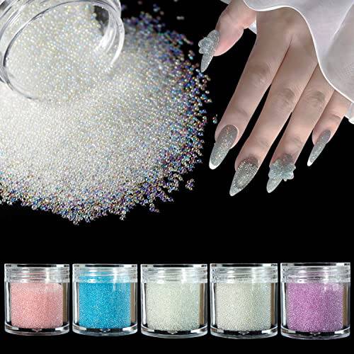 5 Colors Caviar Beads Micro Pixie Beads, Multicolor Nail Crystals Glass Caviar Beads 3D Nail Art Decorations for Nails Design