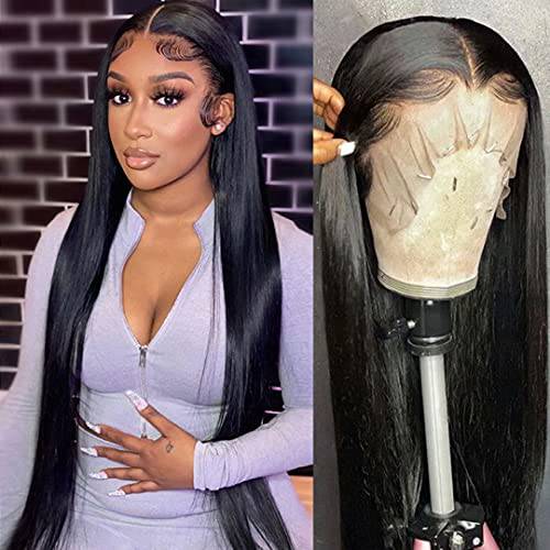 PERISMODA 30 Inch HD Lace Front Wigs Human Hair Pre Plucked 13x6 Straight Transparent Lace Wig Glueless Frontal Wigs Human Hair 180 Density For Women