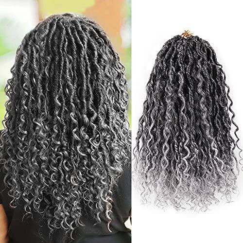 New Goddess Locs Crochet Hair 14 Inch Faux Bohemia Locs with Curly in Middle and Ends for Black Women Boho Hippie Locs Synthetic Braiding Hair Extension(14 inch,6Packs,1B-Gray)