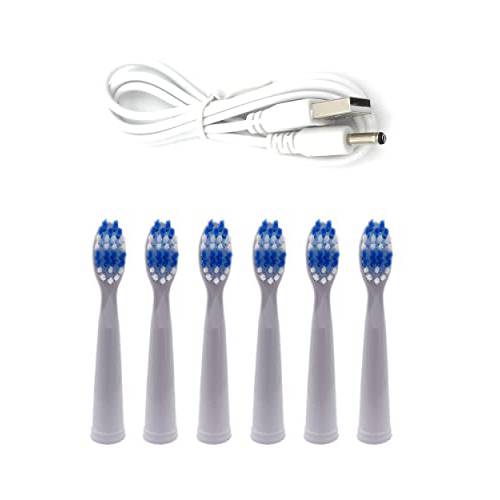 Replacement Charging Cable and Toothbrush Heads for Fairywill FW507/FW508/FW917/FW909/FW949/FW958/FW507B/FW908/FW610/FW659/FW719/FW910//KIPOZI/Dnsly/Sboly Sonic Electric Toothbrush(White)