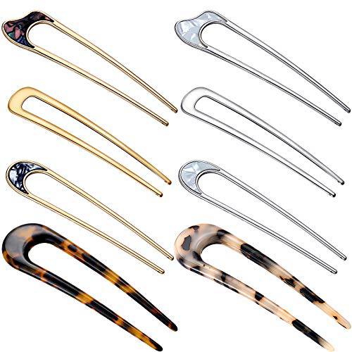 8 Pieces U Shaped Hair Pins French Hair Pins Metal French U Pins Vintage Hair Fork Hair Pin for Buns Women Girls Hairstyle Accessories (Cute Patterns)