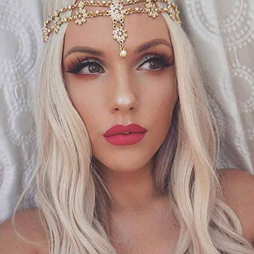 Aceorna Wedding Headbands Chain Floral Head Jewelry Hair Pieces Crystal Pearl Head Chains Headpiece Festival Holloween Costume Bridal Hair Accessories for Women and Girls (Gold)