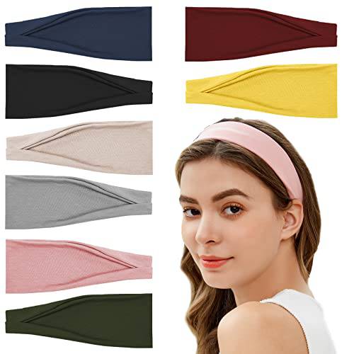 8 Pack Headbands for Women Stretchy Hair Head Bands No Slip Fashion Women’s Turban Head Wraps Elastic Hair Accessories for Girls Yoga Workout,Solid