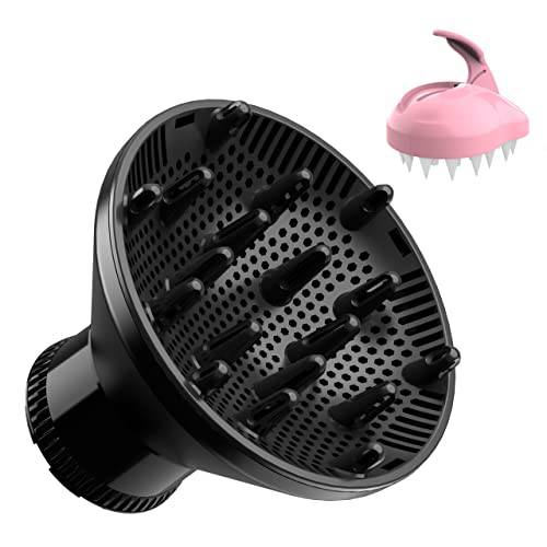 Sense Hometek Universal Hair Diffuser with Shampoo Brush, Adjustable Hair Dryer Attachment to Fit Nozzles from 1.5 to 2.4 inches for Curly and Natural Wavy Hair (Black)