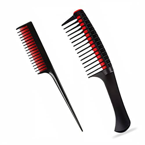 NuAngela 2 Pieces Hair Styling Comb Set, Includes Triple Teasing Rat Tail Comb And Detangling Comb With Integrated Roller, Professional Salon Barber Combs For Combing, Back Brushing, Teasing, Parting, Hair Dye, Addding Volume