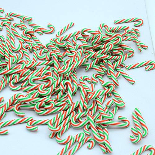100pcs/Pack 3D Red Green Candy Canes Slices Supplies Polymer Soft Clay DIY Decoration for Nail Art Slime Kit DIY Cake Dessert Simulation Food RT12-RG