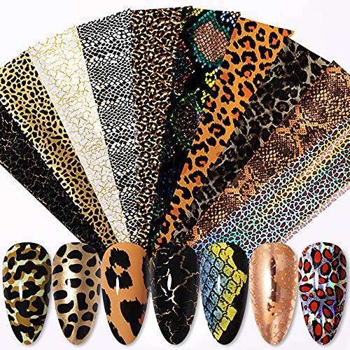 Nail Art Foil Transfer Stickers 10pcs Laser Leopard Marble Print Nail Foils Adhesive Decals Holographic Starry Sky Manicure Transfer Tips Nail Art DIY Decoration Kit for Acrylic Nails Supplies