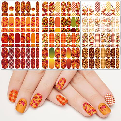 TailaiMei 12 Sheets Fall Nail Wraps Stickers Autumn Nail Polish Strips Self-Adhesive Full Wraps with 2 pcs Nail Files for Thanksgiving Day DIY Nail Decals (Leaves Style)