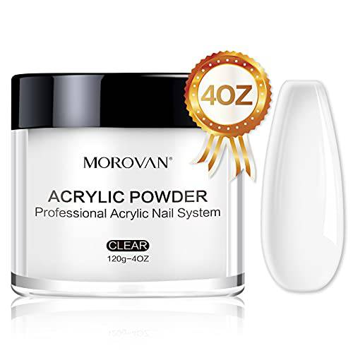 Morovan Clear Acrylic Powder 4oz Professional Acrylic Nail Powder System for Acrylic Nails Extension Odor-Free Bubble-free No Need Nail Lamp Long-Lasting (4oz)